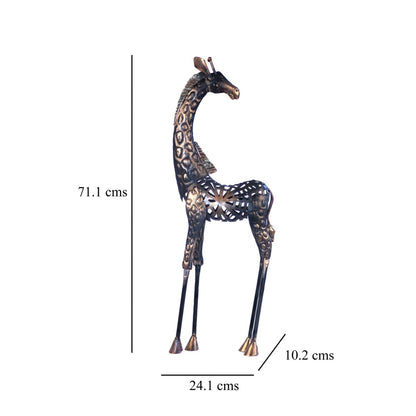 Kezevel Metal Giraffe Table Decor - Handcrafted Giraffe Figurine in Antique Black Golden Giraffe Showpieces for Home Decor, Size 24.1X10.2X71.1 CM - Kezevel