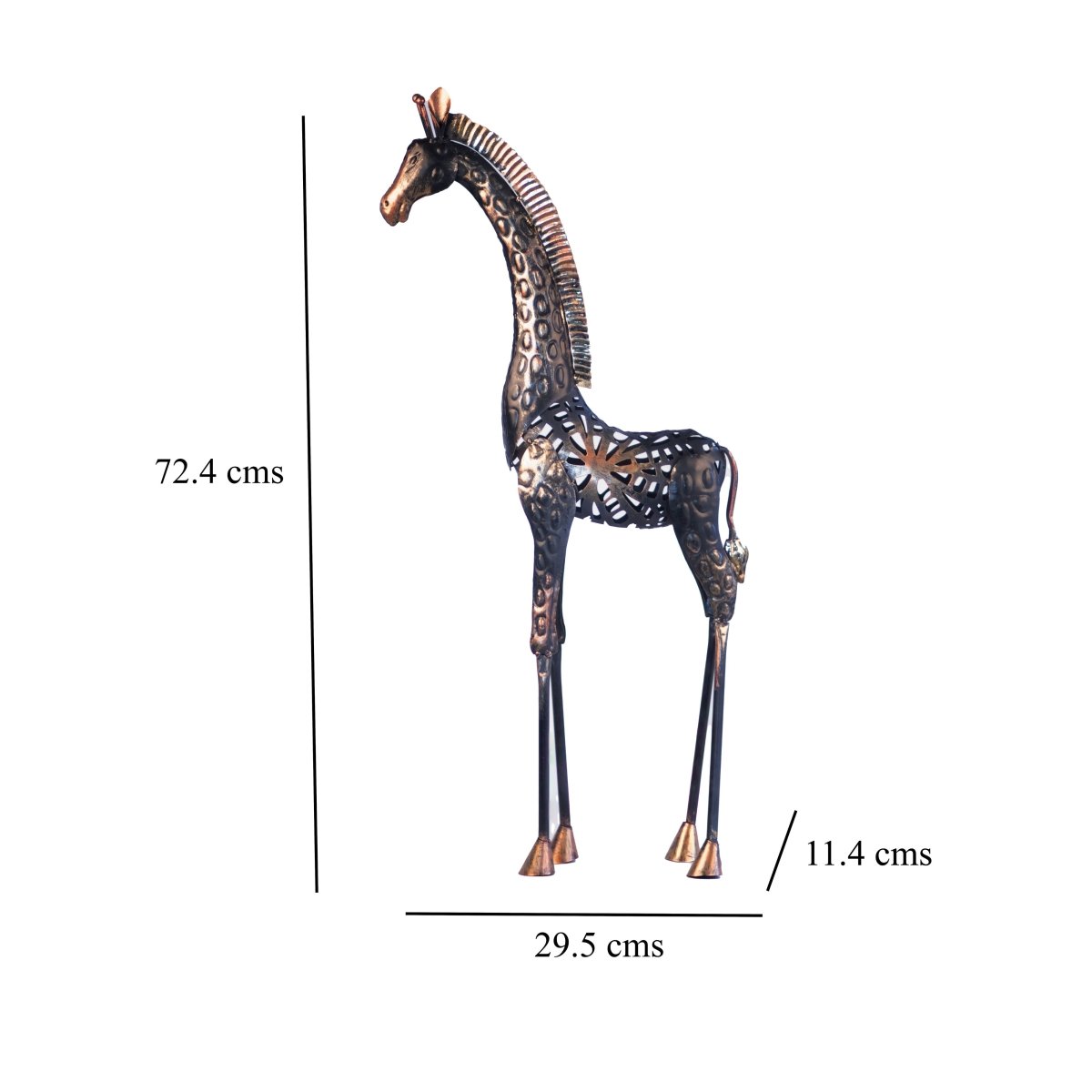 Kezevel Metal Giraffe Table Decor - Handcrafted Giraffe Figurine in Antique Black Golden Showpieces for Home Decor, Size 29.5X11.4X72.4 CM - Kezevel