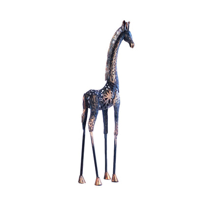 Kezevel Metal Giraffe Table Decor - Handcrafted Giraffe Figurine in Antique Black Golden Showpieces for Home Decor, Size 29.5X11.4X72.4 CM - Kezevel