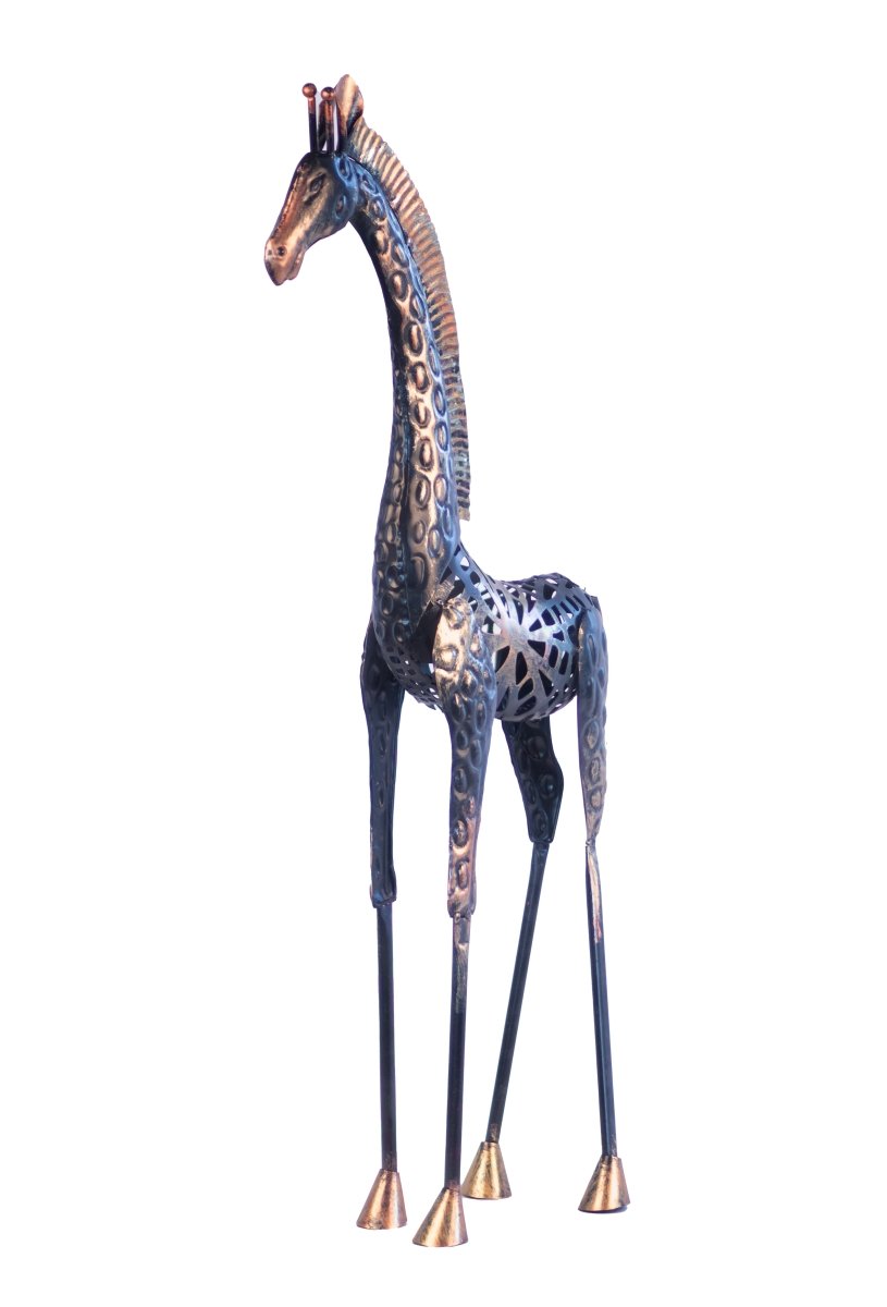 Kezevel Metal Giraffe Table Decor - Handcrafted Giraffe Figurine in Antique Black Golden Showpieces for Home Decor, Size 29.5X11.4X72.4 CM - Kezevel