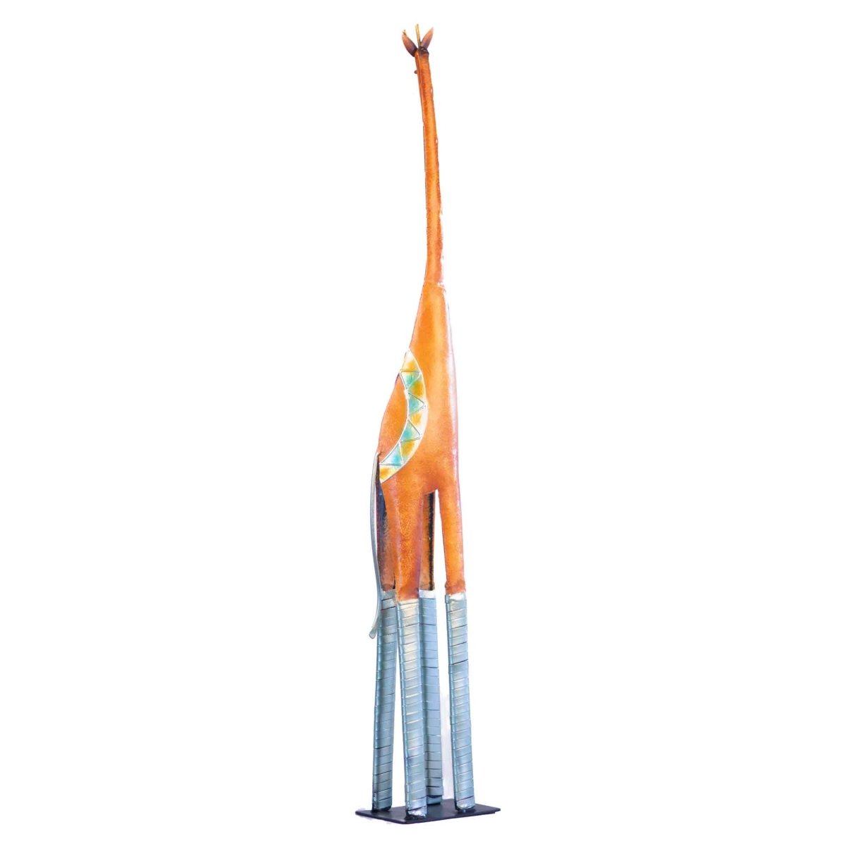 Kezevel Metal Giraffe Table Decor -Tall Giraffe Figurine Statue in Orange Silver Metal Showpieces for Home Decor Living Room