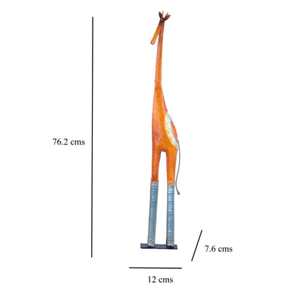 Kezevel Metal Giraffe Table Decor -Tall Giraffe Figurine Statue in Orange Silver Metal Showpieces for Home Decor Living Room