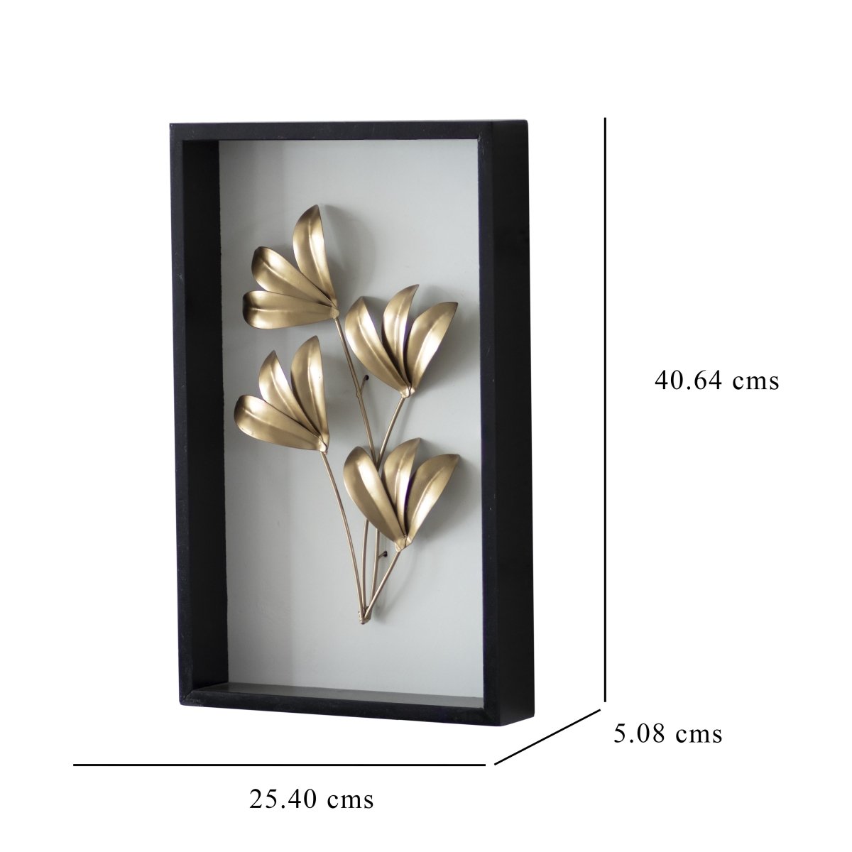 Kezevel Metal Golden Leaf Wall Decor - Handcrafted Rectangle Metal Wall Art, Wall Showpiece for Home Decor, Living Room Decor, Size 25.4X5.08X40.64 CM - Kezevel