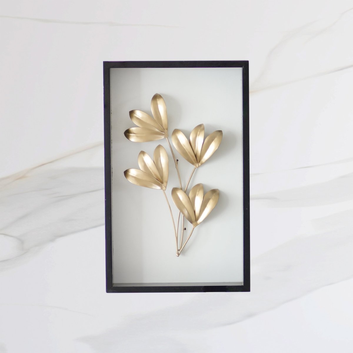Kezevel Metal Golden Leaf Wall Decor - Handcrafted Rectangle Metal Wall Art, Wall Showpiece for Home Decor, Living Room Decor, Size 25.4X5.08X40.64 CM - Kezevel