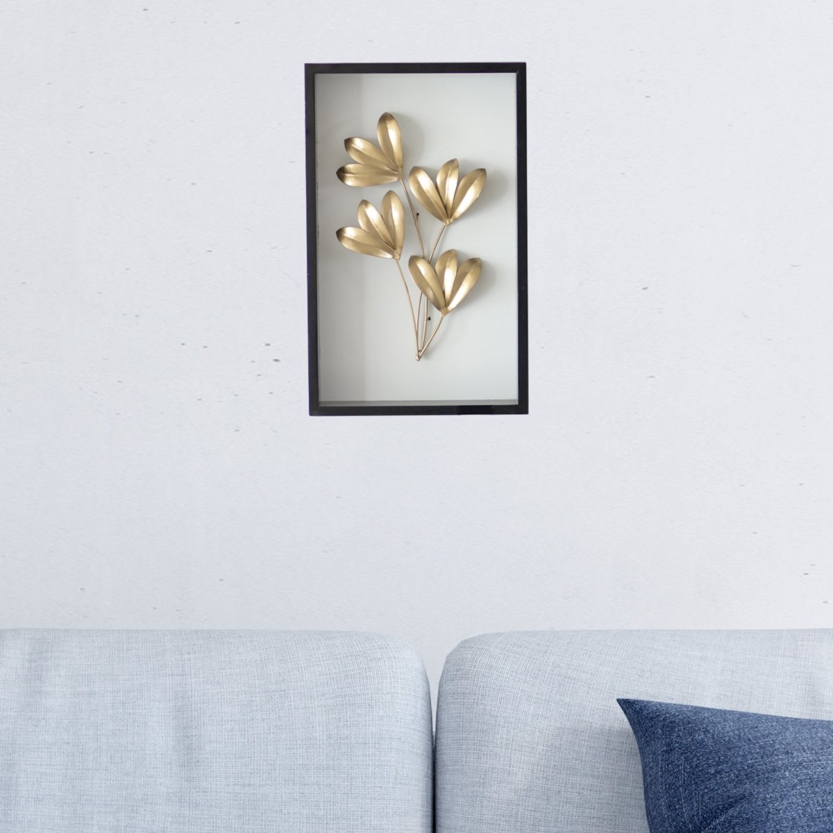 Kezevel Metal Golden Leaf Wall Decor - Handcrafted Rectangle Metal Wall Art, Wall Showpiece for Home Decor, Living Room Decor, Size 25.4X5.08X40.64 CM - Kezevel