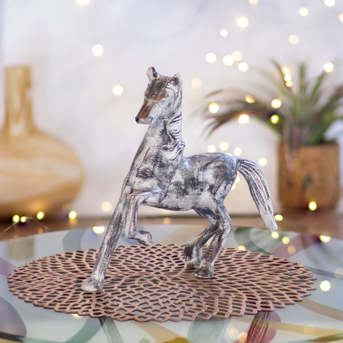Kezevel Metal Horse Statue - Antique White Black Copper Handcrafted Horse Showpieces Home Decor, Animal Figurine, Table Decor
