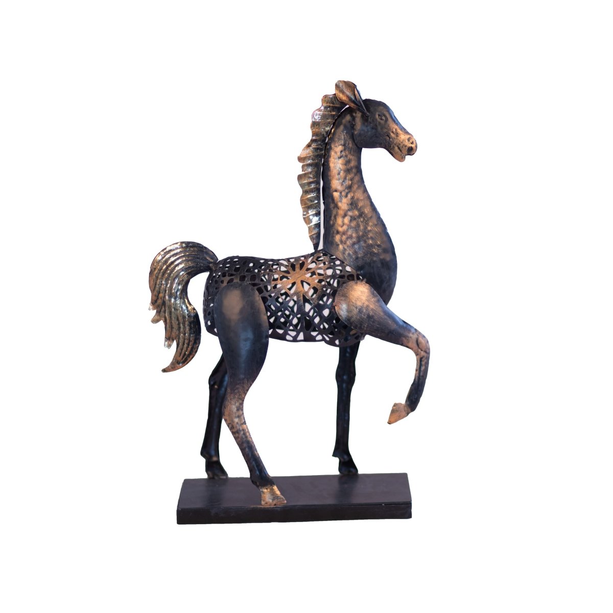 Kezevel Metal Horse Table Decor - Handcrafted Horse Figurine Antique Black Golden Horse Showpieces for Home Decor, Table Statue, Size 30.5X10.2X47 CM - Kezevel