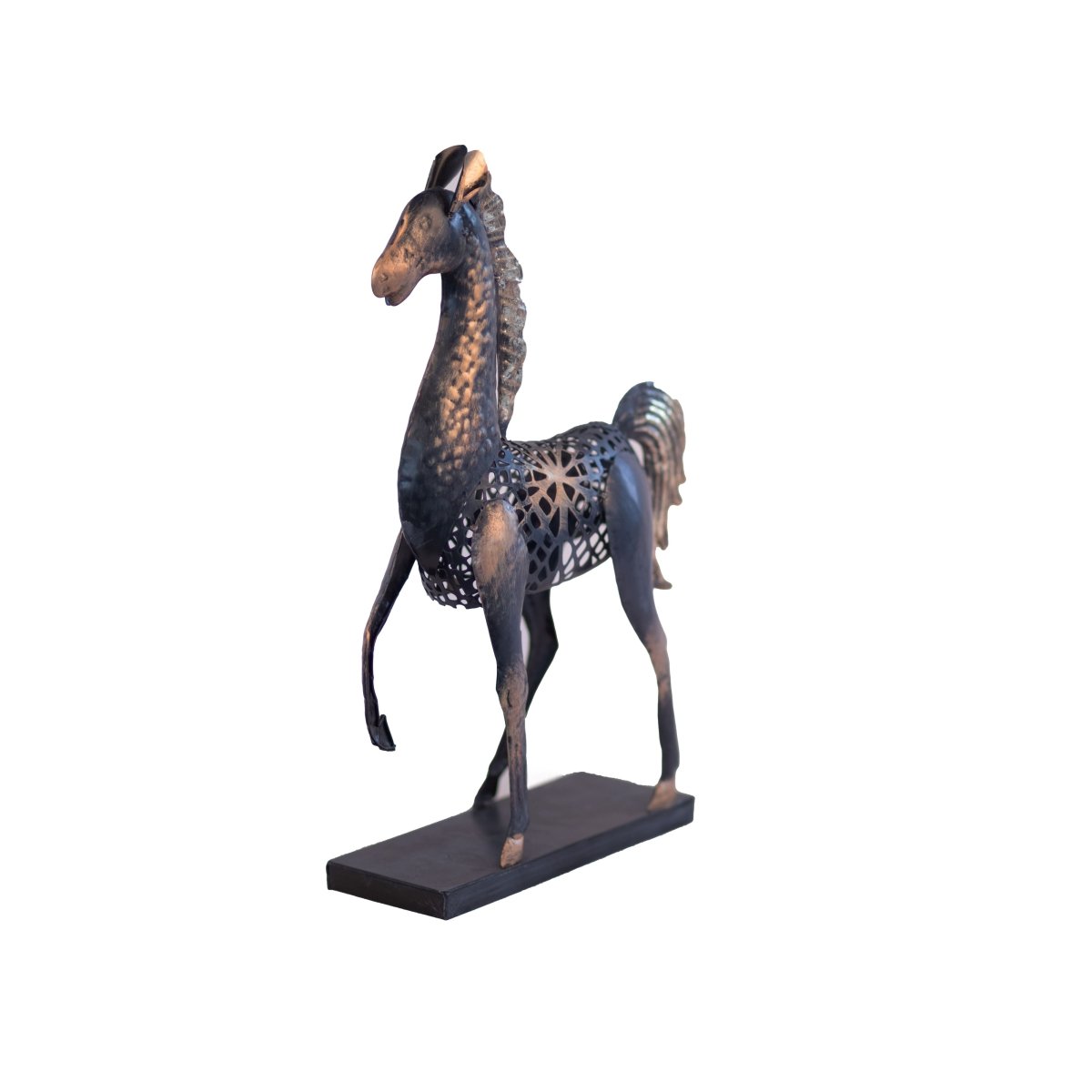 Kezevel Metal Horse Table Decor - Handcrafted Horse Figurine Antique Black Golden Horse Showpieces for Home Decor, Table Statue, Size 30.5X10.2X47 CM - Kezevel