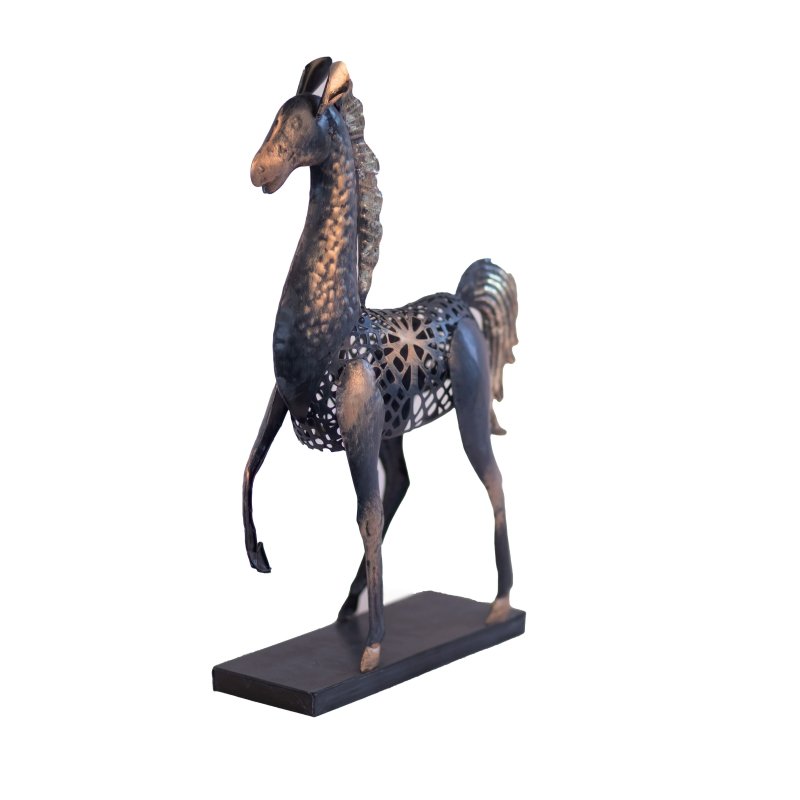 Kezevel Metal Horse Table Decor - Handcrafted Horse Figurine Antique Black Golden Horse Showpieces for Home Decor, Table Statue, Size 40X10.2X50.8 CM - Kezevel