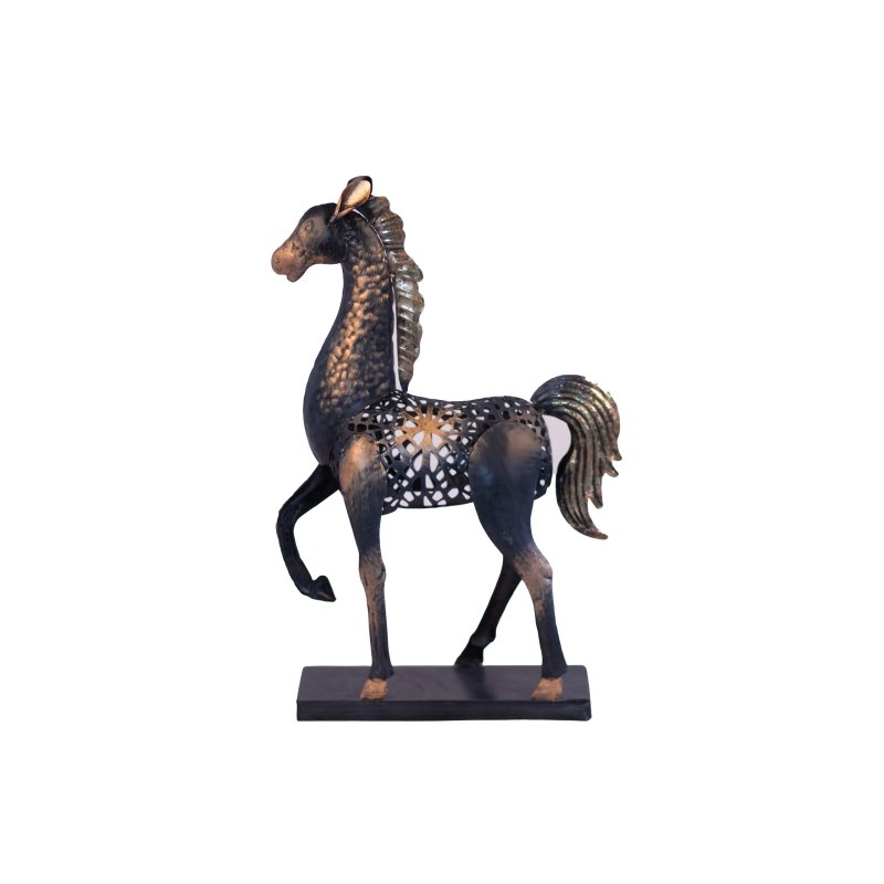 Kezevel Metal Horse Table Decor - Handcrafted Horse Figurine Antique Black Golden Horse Showpieces for Home Decor, Table Statue, Size 40X10.2X50.8 CM - Kezevel