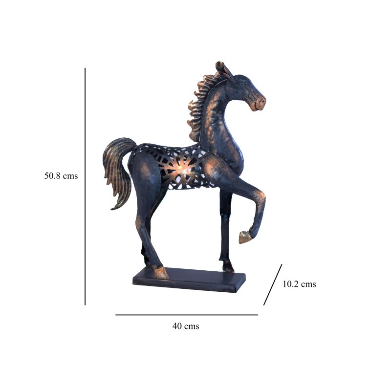 Kezevel Metal Horse Table Decor - Handcrafted Horse Figurine Antique Black Golden Horse Showpieces for Home Decor, Table Statue, Size 40X10.2X50.8 CM - Kezevel