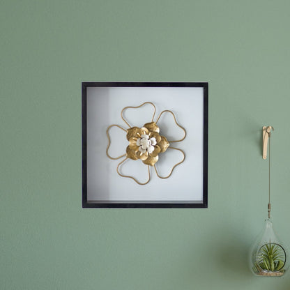 Kezevel Metal Jasmine Flower Wall Decor - Handcrafted Golden White Metal Wall Art, Wall Showpiece Home Decor, Room Decor, Size 30.48X5.08X30.48 CM - Kezevel