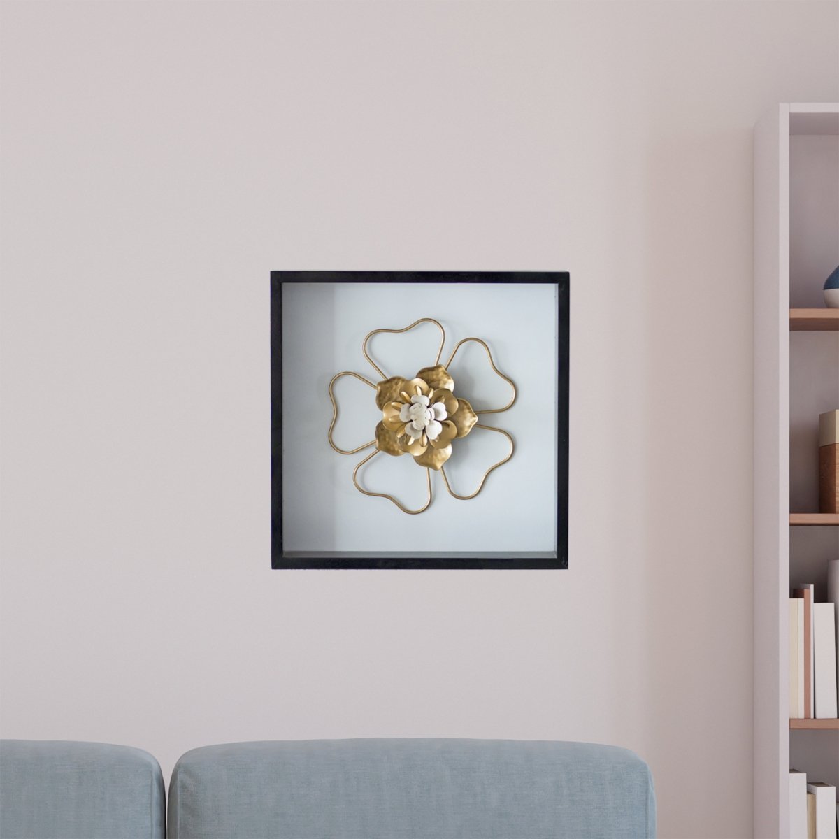 Kezevel Metal Jasmine Flower Wall Decor - Handcrafted Golden White Metal Wall Art, Wall Showpiece Home Decor, Room Decor, Size 30.48X5.08X30.48 CM - Kezevel
