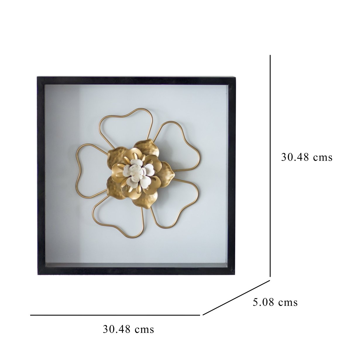 Kezevel Metal Jasmine Flower Wall Decor - Handcrafted Golden White Metal Wall Art, Wall Showpiece Home Decor, Room Decor, Size 30.48X5.08X30.48 CM - Kezevel