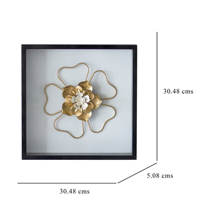 Kezevel Metal Jasmine Flower Wall Decor - Handcrafted Golden White Metal Wall Art, Wall Showpiece Home Decor, Room Decor, Size 30.48X5.08X30.48 CM - Kezevel