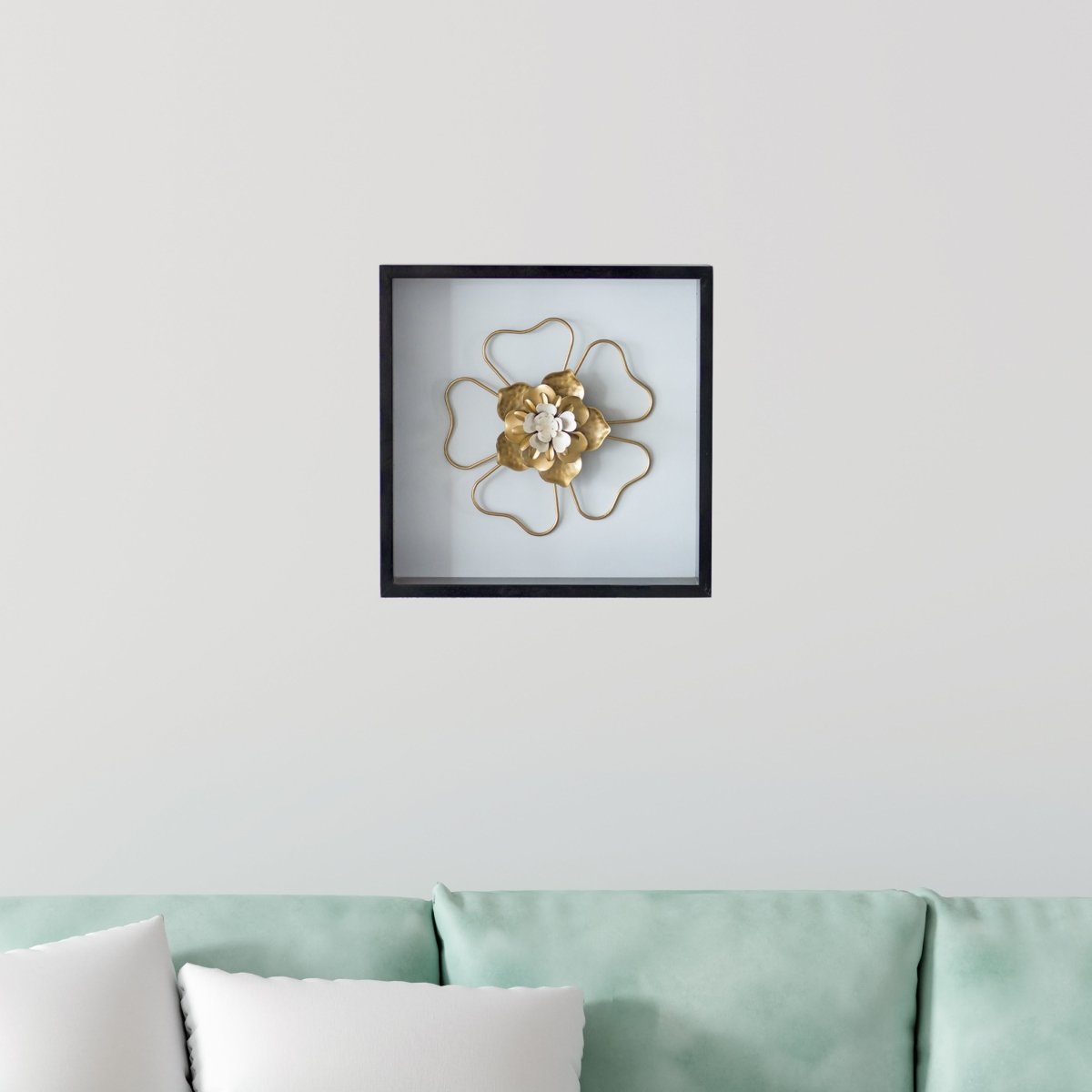 Kezevel Metal Jasmine Flower Wall Decor - Handcrafted Golden White Metal Wall Art, Wall Showpiece Home Decor, Room Decor, Size 30.48X5.08X30.48 CM - Kezevel