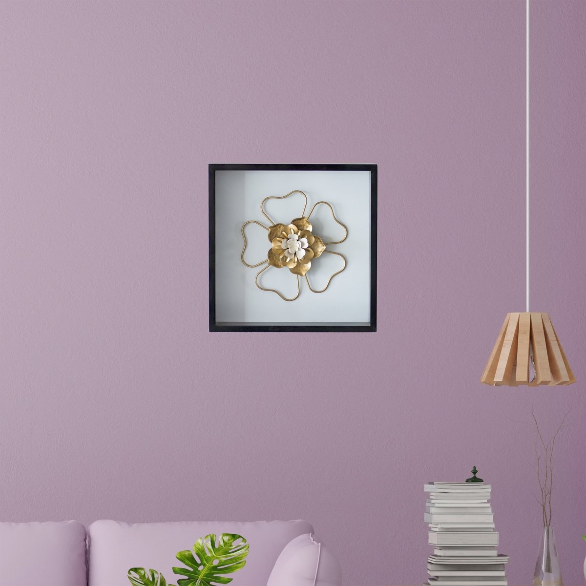 Kezevel Metal Jasmine Flower Wall Decor - Handcrafted Golden White Metal Wall Art, Wall Showpiece Home Decor, Room Decor, Size 30.48X5.08X30.48 CM - Kezevel