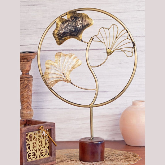 Kezevel Metal Leaf Table Decor- Ginkgo Leaf Figurines Statue in Golden Silver Black, Showpieces for Home Decor, Table Top