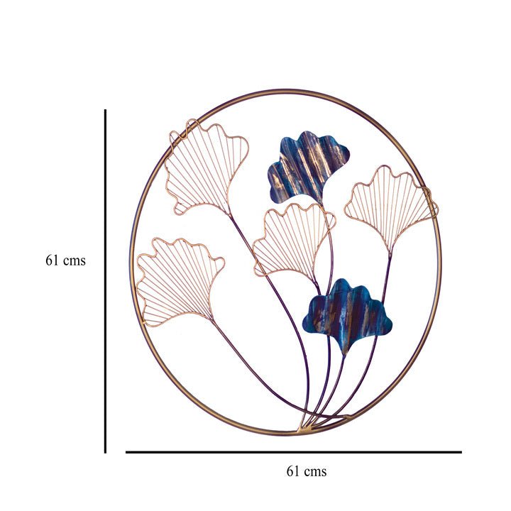 Kezevel Metal Leaf Wall Decor - Metal Wall Art, Golden Blue Ginkgo Leaf Metal Wall Hangings for Living Room, Foyer