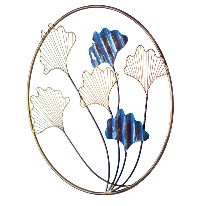 Kezevel Metal Leaf Wall Decor - Metal Wall Art, Golden Blue Ginkgo Leaf Metal Wall Hangings for Living Room, Foyer