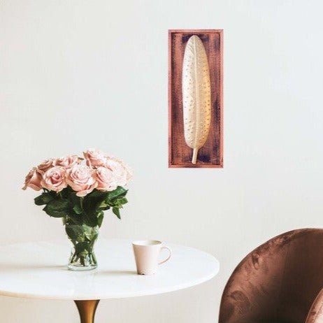 Kezevel Metal Leaf Wall Decor - Metal Wall Art, Golden Big Leaf Wall Hanging in Wooden Frame for Living Room, Home Decor