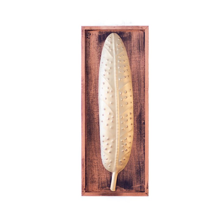 Kezevel Metal Leaf Wall Decor - Metal Wall Art, Golden Big Leaf Wall Hanging in Wooden Frame for Living Room, Home Decor