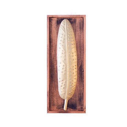 Kezevel Metal Leaf Wall Decor - Metal Wall Art, Golden Big Leaf Wall Hanging in Wooden Frame for Living Room, Home Decor