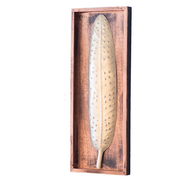 Kezevel Metal Leaf Wall Decor - Metal Wall Art, Golden Big Leaf Wall Hanging in Wooden Frame for Living Room, Home Decor