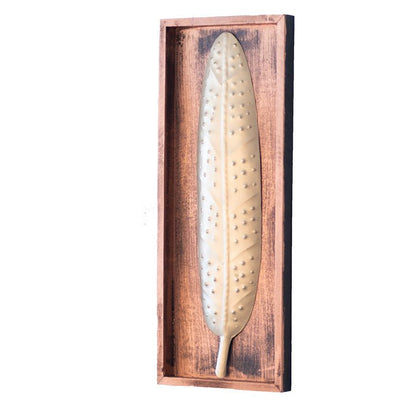 Kezevel Metal Leaf Wall Decor - Metal Wall Art, Golden Big Leaf Wall Hanging in Wooden Frame for Living Room, Home Decor
