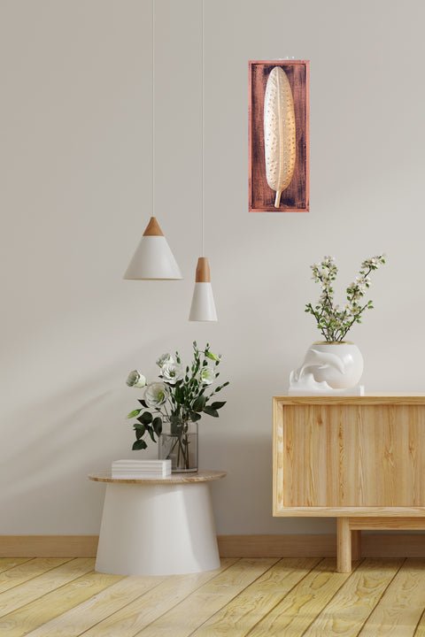 Kezevel Metal Leaf Wall Decor - Metal Wall Art, Golden Big Leaf Wall Hanging in Wooden Frame for Living Room, Home Decor