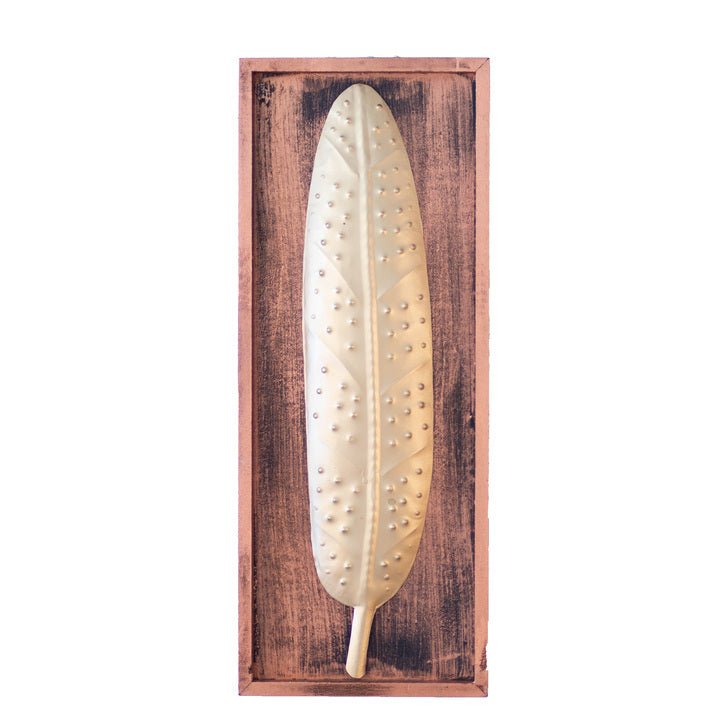 Kezevel Metal Leaf Wall Decor - Metal Wall Art, Golden Big Leaf Wall Hanging in Wooden Frame for Living Room, Home Decor