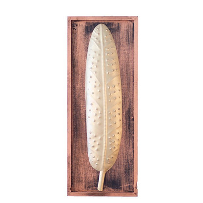 Kezevel Metal Leaf Wall Decor - Metal Wall Art, Golden Big Leaf Wall Hanging in Wooden Frame for Living Room, Home Decor