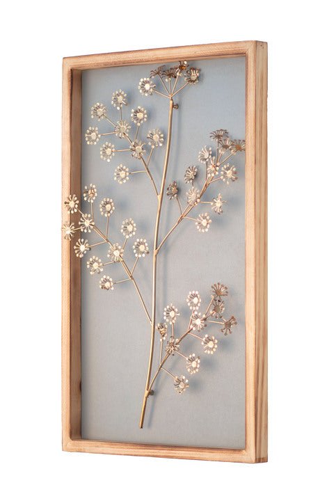 Kezevel Metal Leaf Wall Decor - Metal Wall Art Golden Sea Green Finish Metal Wall Hanging in Wood Frame for Foyer, Home Decor