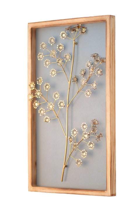 Kezevel Metal Leaf Wall Decor - Metal Wall Art Golden Sea Green Finish Metal Wall Hanging in Wood Frame for Foyer, Home Decor