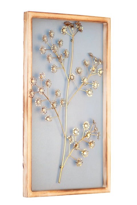 Kezevel Metal Leaf Wall Decor - Metal Wall Art Golden Sea Green Finish Metal Wall Hanging in Wood Frame for Foyer, Home Decor