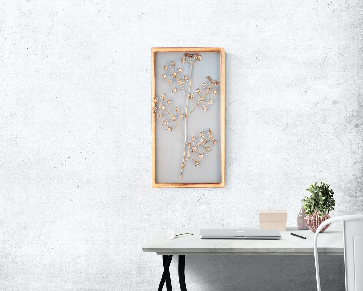 Kezevel Metal Leaf Wall Decor - Metal Wall Art Golden Sea Green Finish Metal Wall Hanging in Wood Frame for Foyer, Home Decor
