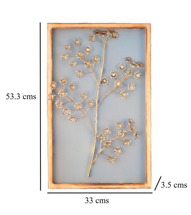 Kezevel Metal Leaf Wall Decor - Metal Wall Art Golden Sea Green Finish Metal Wall Hanging in Wood Frame for Foyer, Home Decor