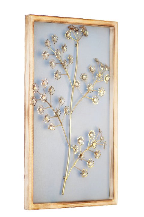 Kezevel Metal Leaf Wall Decor - Metal Wall Art Golden Sea Green Finish Metal Wall Hanging in Wood Frame for Foyer, Home Decor
