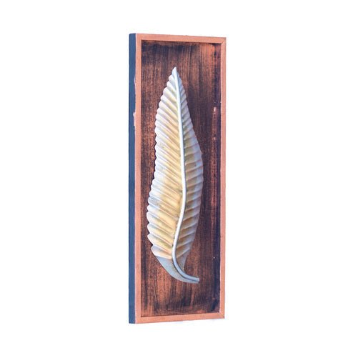 Kezevel Metal Leaf Wall Decor - Metal Wall Art Golden Silver Finish, Wall Hanging in Wood Frame for Foyer, Living Room Decor