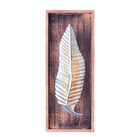 Kezevel Metal Leaf Wall Decor - Metal Wall Art Golden Silver Finish, Wall Hanging in Wood Frame for Foyer, Living Room Decor