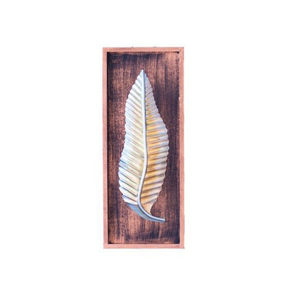 Kezevel Metal Leaf Wall Decor - Metal Wall Art Golden Silver Finish, Wall Hanging in Wood Frame for Foyer, Living Room Decor