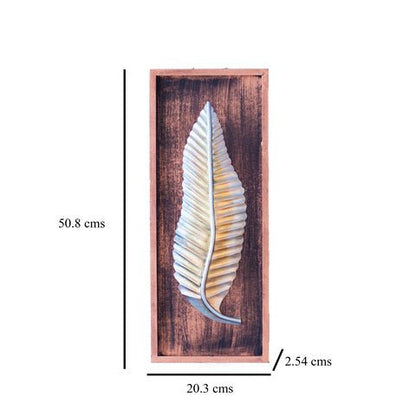 Kezevel Metal Leaf Wall Decor - Metal Wall Art Golden Silver Finish, Wall Hanging in Wood Frame for Foyer, Living Room Decor