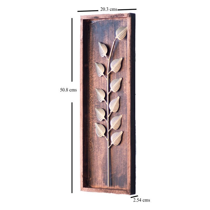 Kezevel Metal Leaf Wall Decor - Metal Wall Art - Golden Finish - Wooden  Frame with Hook - Wall Hangings for Home Decor - Size 20.3X2.54X50.8 CM -  Kezevel