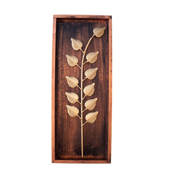 Kezevel Metal Leaf Wall Decor - Metal Wall Art Golden Finish, Wall Hanging in Wooden Frame for Foyer, Room Decor, Home Decor