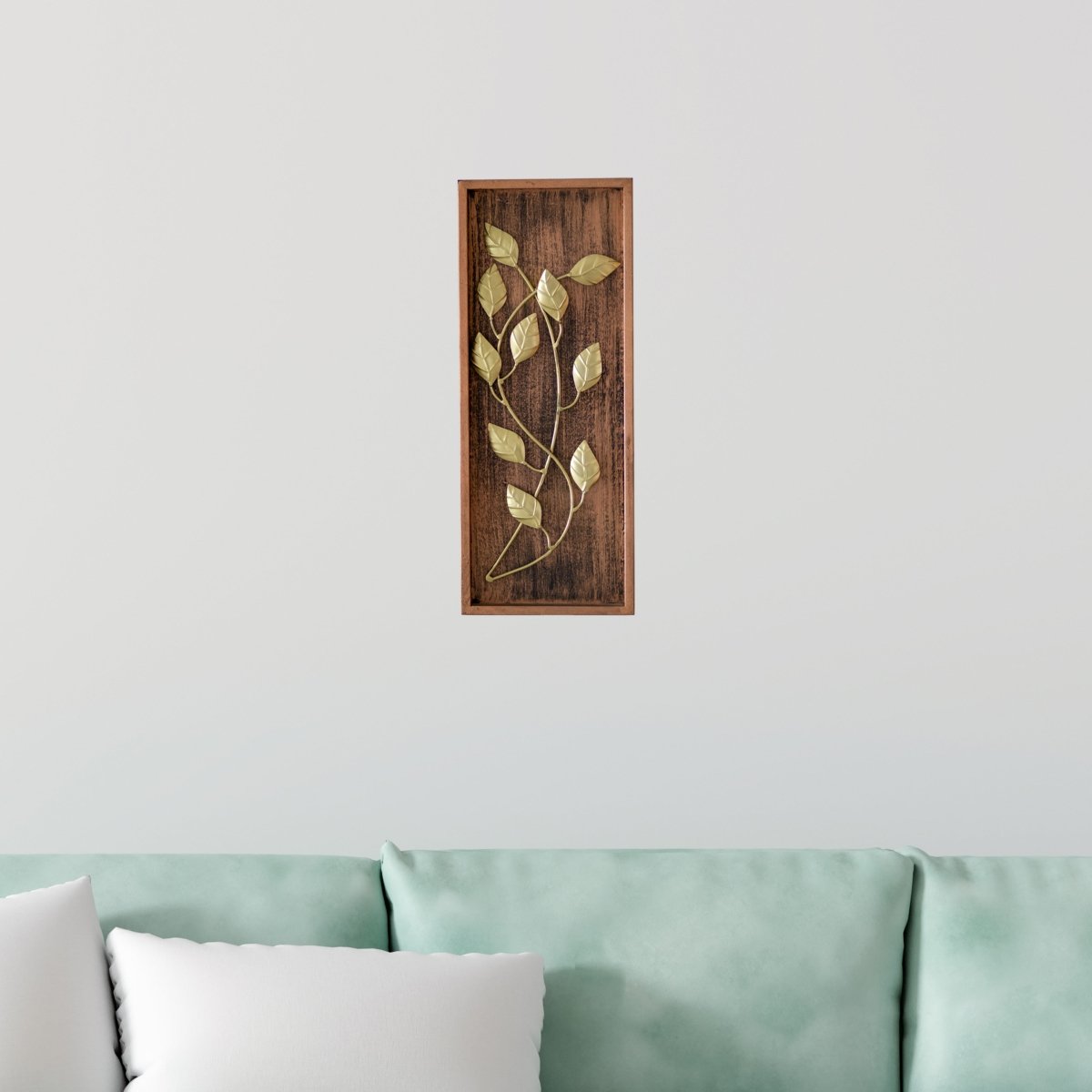 Kezevel Metal Multiple Leaf Wall Decor - Handcrafted Golden Metal Wall Art, Wall Showpiece for Home Decor, Living Room Decor, Size 20.32X2.54X50.8 CM - Kezevel