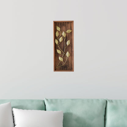 Kezevel Metal Multiple Leaf Wall Decor - Handcrafted Golden Metal Wall Art, Wall Showpiece for Home Decor, Living Room Decor, Size 20.32X2.54X50.8 CM - Kezevel