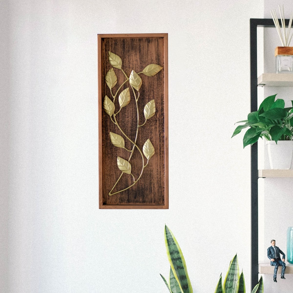 Kezevel Metal Multiple Leaf Wall Decor - Handcrafted Golden Metal Wall Art, Wall Showpiece for Home Decor, Living Room Decor, Size 20.32X2.54X50.8 CM - Kezevel