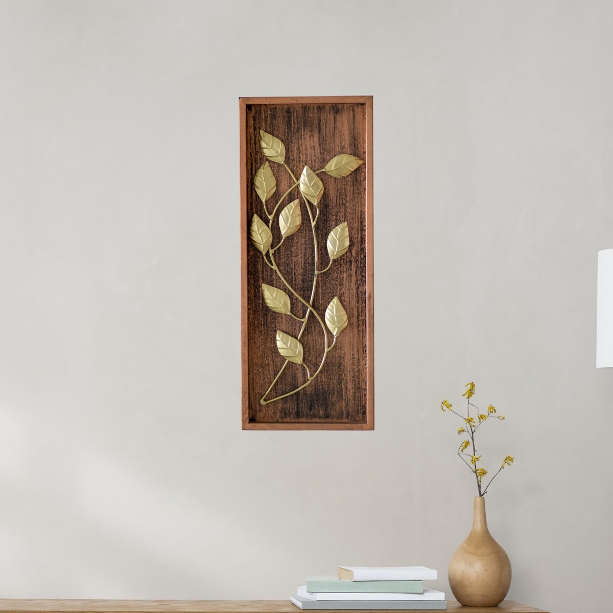 Kezevel Metal Multiple Leaf Wall Decor - Handcrafted Golden Metal Wall Art, Wall Showpiece for Home Decor, Living Room Decor, Size 20.32X2.54X50.8 CM - Kezevel