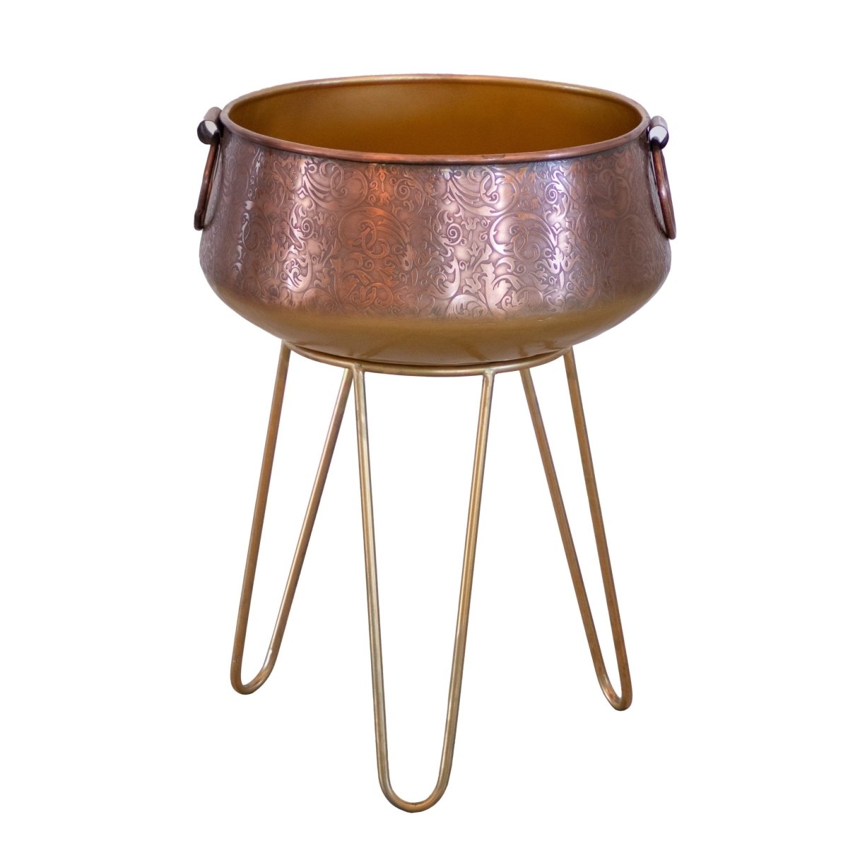 Kezevel Metal Planter with Stand - Handcrafted Antique Copper and Gold Plant Pot Holder, Indoor Planter Pot for Home Decor Size Big / Small - Kezevel