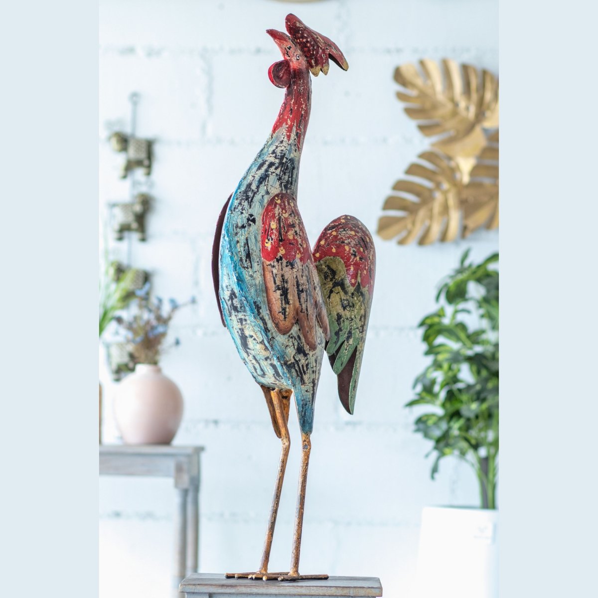 Kezevel Metal Rooster Multicolour Showpiece - Decor Metal Rooster Figurine Showpieces, Unique Home Decor, Rooster Statue